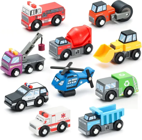 SainSmart Jr. Juego de accesorios de tren de madera, autos de juguete (10 unidades), compatible con todas las principales marcas, regalo para niños