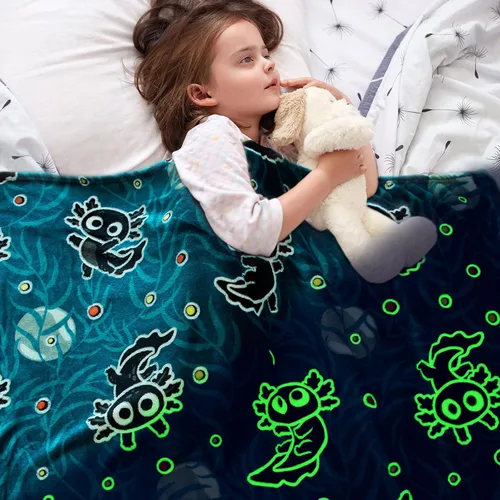 Miniatura 4 de Manta de Axolotl para niños, manta que brilla en la oscuridad, regalos de Axolotl para adolescentes, niñas y niños, lindos juguetes de salamandra
