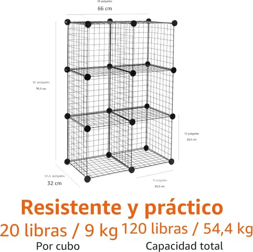 Miniatura 2 de Amazon Basics Estantes de almacenamiento apilables con rejilla de alambre cubo, 6 cubos, 12.6 pulgadas de profundidad x 26 pulgadas de ancho x 38