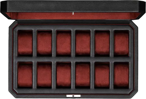 ROTHWELL Caja de reloj de cuero con 12 ranuras, organizador de lujo para relojes, forro de microgamuza, soporte para relojes de joyería para hombre,