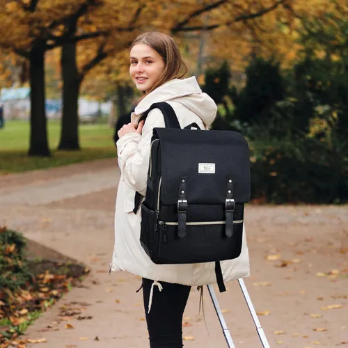Miniatura 6 de Ronyes - Mochila vintage para laptop para mujeres y hombres, de 15.6 pulgadas, mochila casual de día con puerto de carga USB para trabajo