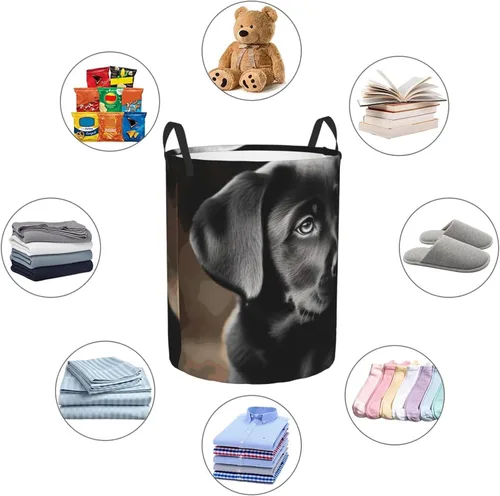 Miniatura 6 de Black Labrador Puppy print Circular Hamper Waterproof Storage Bin Organizer Basket Laundry Hamper With Handles For Clothes Toys Small