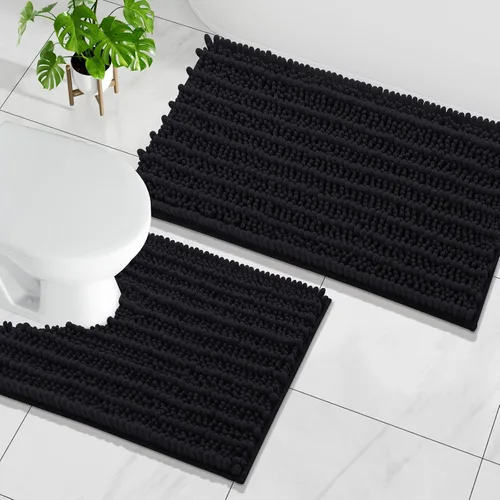 Miniatura 31 de Arotive Juego de 2 alfombras de baño de felpilla de lujo, extra suaves, absorbentes, peludas y alfombras de baño de contorno en forma de U