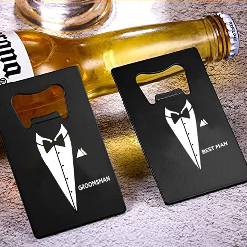 Miniatura 3 de Syiomlis Abrebotellas padrinos de boda, paquete de 7, abridor de cerveza tamaño tarjeta de crédito para regalos de fiesta de boda, hogar, cocina