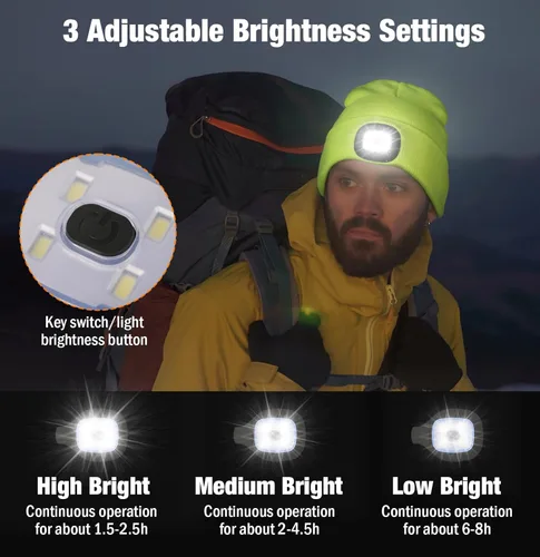 Miniatura 4 de Gorro LED unisex, linterna de invierno recargable por USB, gorro de Navidad con luz para hombre, azul