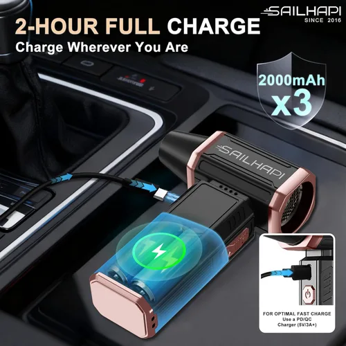 Miniatura 6 de Plumero de aire comprimido 300000RPM, soplador inalámbrico de alta velocidad para peluquero con velocidad variable, soplador de polvo eléctrico