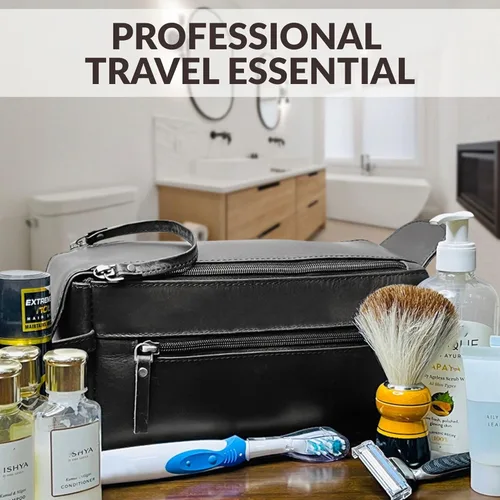 Miniatura 6 de Bolsa de cuero lavable Rustic Town para hombres - Neceser de viaje - Kit de afeitado y dopp kit organizador - Bolsa de maquillaje de cuero para Negro