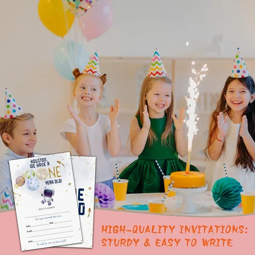 Miniatura 5 de Invitaciones de cumpleaños con sobres (paquete de 20), espacio exterior de 4 x 6 pulgadas, 1ª invitación de fiesta de doble cara, invitaciones