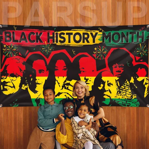 Miniatura 7 de Pancarta de fondo del mes de la historia negra, 78 x 43 pulgadas, tamaño grande, pancartas de fondo rojo, naranja y verde, suministros de decoración