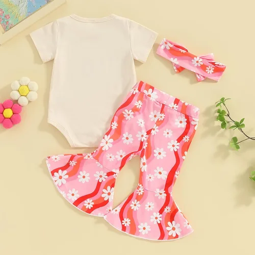 Miniatura 39 de Sejardin Ropa de verano para bebé y niña, recién nacida, manga corta, con letras, mameluco elástico con diadema