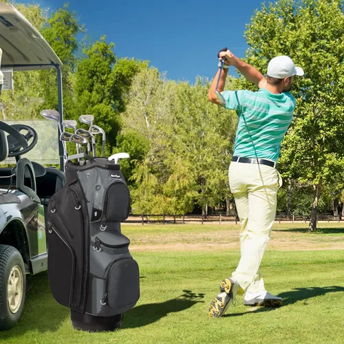 Miniatura 8 de Golf Cart Bag 15 Way Organizer Divider Top Golf Club Cart Bag for Men Women with Cooler, Handles and Rain Cover Negro & gris