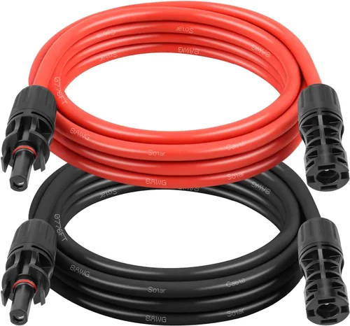 Miniatura 22 de Cable de extensión solar 10AWG de 20 pies – Paquete de 2 cables fotovoltaicos rojos y negros con conectores solares, cobre estañado de 84 hebras
