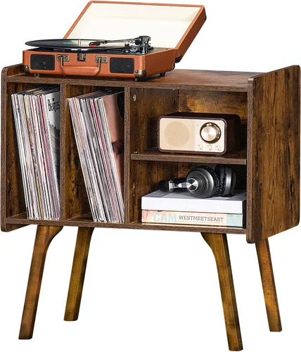 Miniatura 9 de LELELINKY Soporte para tocadiscos, mesa de almacenamiento de discos de vinilo con 4 gabinetes de hasta 120 álbumes, soporte para tocadiscos de Negro