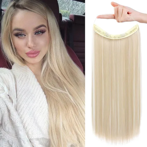 Miniatura 26 de REECHO - Extensiones de cabello con alambre invisible y con cintillo transparente, tamaño ajustable, clips seguros extraíbles, cabello lacio, diseño