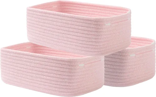 Miniatura 24 de Cesta tejida pequeña, 12 x 8 x 4.5 pulgadas, cesta de almacenamiento para organizar, bonita canasta de cuerda pequeña para estante de armario, cubos