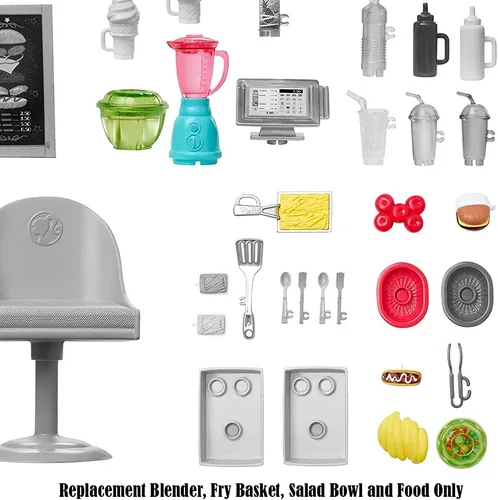 Miniatura 4 de Piezas de repuesto para Fresh 'n Fun Food Truck Barbie Doll Playset – GMW07 ~ Licuadora de repuesto, cesta para freír, ensaladera y comida