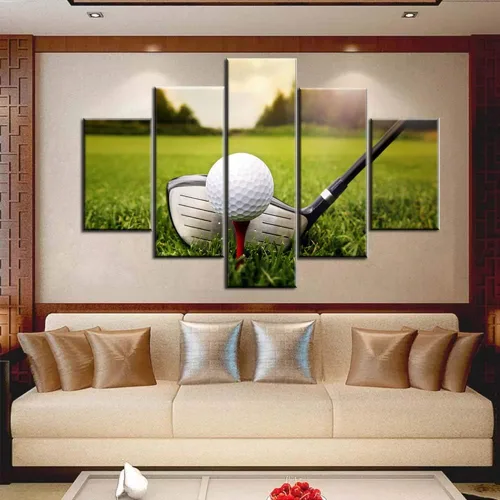 Miniatura 18 de Piezas de golf para decoración de pared, pinturas en blanco y negro, arte de pared para sala de estar, golf, deportes, obras de arte de 5 piezas