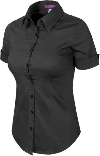 Miniatura 2 de Design by Olivia Blusa de manga corta elástica con botones para mujer, blusa de trabajo formal para oficina