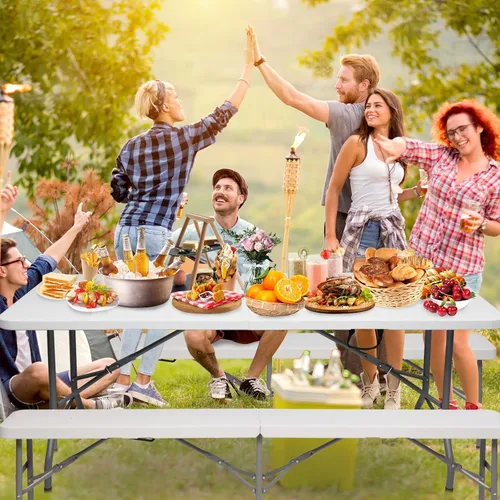 Miniatura 7 de VINGLI Paquete de 4 asientos plegables portátiles de plástico de 6 pies, banco plegable para deportes, fútbol; asiento plegable para picnic, fiesta