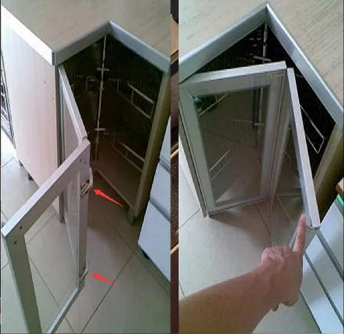 Miniatura 7 de 2 bisagras de puerta de gabinete de esquina de 135 grados, superposición completa oculta, para reemplazar accesorios en cocinas de esquina, plegado