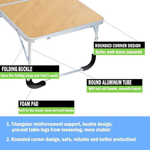 Miniatura 3 de Mesa plegable portátil – Pequeña mesa plegable al aire libre, adecuada para viajes, camping, playa, barbacoa, picnic, fiesta, patio (bambú)