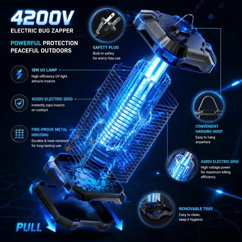 Miniatura 2 de Eliminador de insectos al aire libre, eliminador de mosquitos eléctrico de 4200 V para interiores, eliminador de insectos