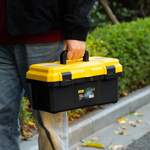 Miniatura 7 de DELI Caja de herramientas de 14 pulgadas con bandeja extraíble, organizador de piezas pequeñas en la tapa, caja de herramientas pequeña de plástico