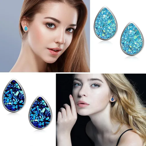 Miniatura 5 de 15 pares de pendientes de imitación Druzy con purpurina bohemia para mujer