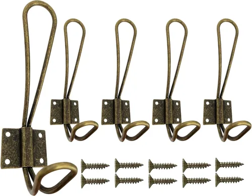 Miniatura 7 de Ganchos de alambre negros para abrigos, paquete de 5 ganchos rústicos de pared resistentes de doble punta, gancho de entrada para colgar ropa