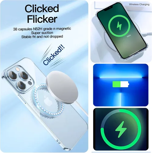 Miniatura 3 de Compatible con iPhone 13 Funda magnética con purpurina, bonita funda transparente chapada de lujo, compatible con MagSafe para mujeres y niñas