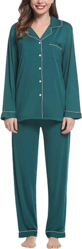 Miniatura 5 de Pijama de bambú ultra suave para mujer, juego de pijama - manga largacon botones.