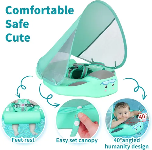 Miniatura 5 de Mambobaby Flotador con cola y toldo no inflable para bebé, flotador Mambo Flotador inteligente de natación para bebé, flotador de piscina para niños