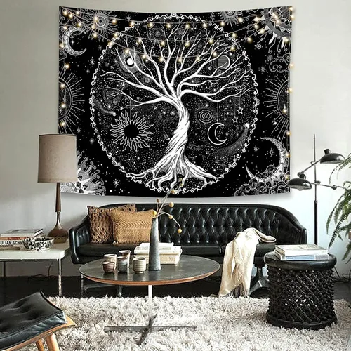 Miniatura 5 de Spenlife Tapiz del Árbol de la Vida en Blanco y Negro para Dormitorio, Tapices Espirituales Estéticos, Tapices de Árbol Estéticos, Tapiz Estético
