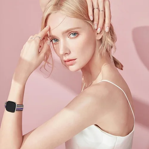 Miniatura 7 de Paquete de 5 bandas compatibles con Fitbit Versa 2 para mujeres/Versa Lite/SE, suave banda de nylon trenzada ajustable para un solo bucle