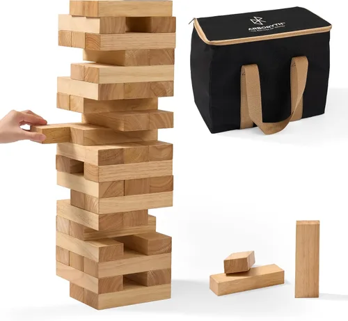 Juego de torre apilable gigante de más de 5 pies, juego de torre apilable de bloques de madera premium para fiestas familiares, juegos de barbacoa y