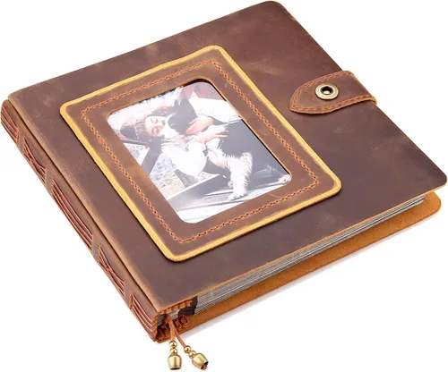 Miniatura 12 de Álbum de fotos de cuero con páginas autoadhesivas, álbum de fotos de cuero a mano, álbum familiar de boda, capacidad para fotos de 3 x 5, 4 x 6, 5 x