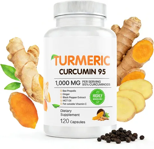 Elm & Herb - Suplemento de curcumina de cúrcuma pura de 1,000 mg | 95% curcuminoides con propóleos de abeja, jengibre, aceite MCT, vitamina C