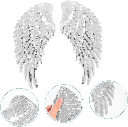 Miniatura 9 de Sequin Angel Wings Patch Set Silver Embroidered Iron-on Appliques for DIY Sewing Clothes Decoration Craft Accessories