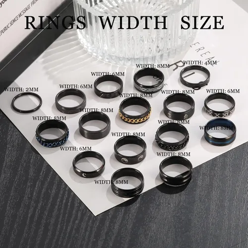 Miniatura 6 de Anillos negros de acero inoxidable para hombres, juego de anillos de promesa de boda para hombres, anillos de ansiedad simples y geniales