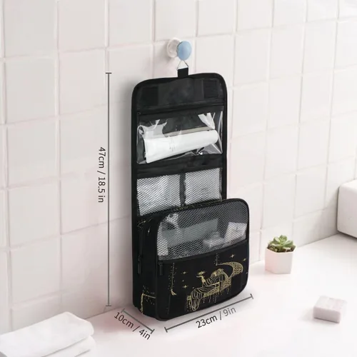 Miniatura 6 de Neceser colgante portátil cosmético maquillaje sacro noche niña en luna organizador de viaje para hombres y mujeres con gancho resistente, Patrón 1