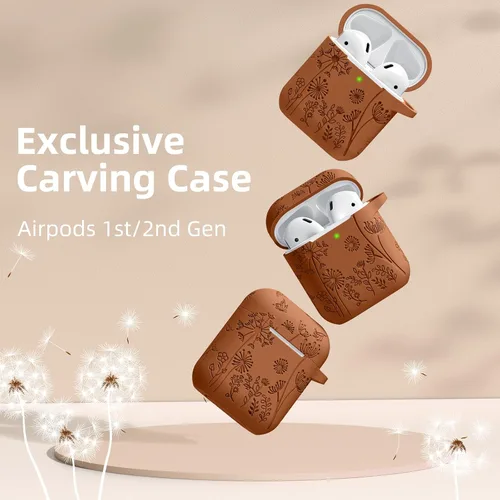 Miniatura 2 de Lerobo - Funda grabada con flores para el estuche de AirPods, protector suave de silicona con llavero, compatible con el estuche de carga de Apple