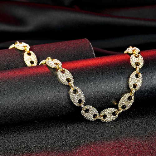 Miniatura 3 de FW Jewelry Cadenas de eslabones cubanos Gold Mariner para hombre, collares cubanos de grano de café, cadenas cubanas de hip hop de 16 a 30 pulgadas