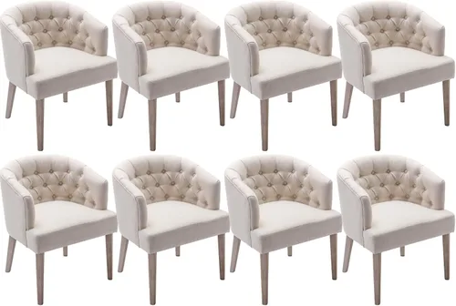 Miniatura 15 de DUOMAY Juego de 2 sillas de comedor modernas copetudas, silla auxiliar tapizada de lino, cómoda silla de barril con patas de madera para el hogar
