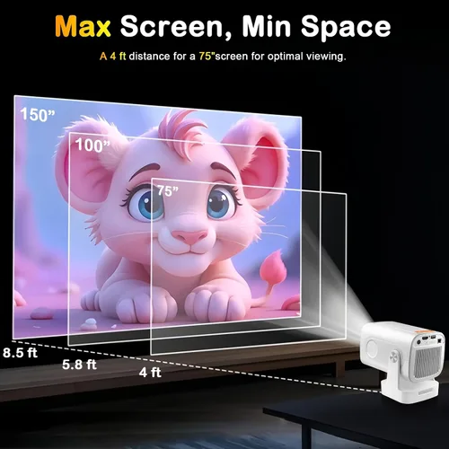 Miniatura 5 de WOOPKER Mini proyector HY260 Pro actualizado con WiFi y Bluetooth 5.4, enfoque automático/Keystone, soporte nativo 1080P para 4K, control remoto Air