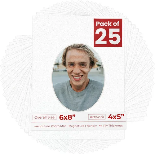 Miniatura 54 de Alfombrilla de 6 x 8 pulgadas, corte biselado para fotos de 4 x 5 pulgadas, diseño ovalado de color gris medio, sin ácidos, mate para proteger tus