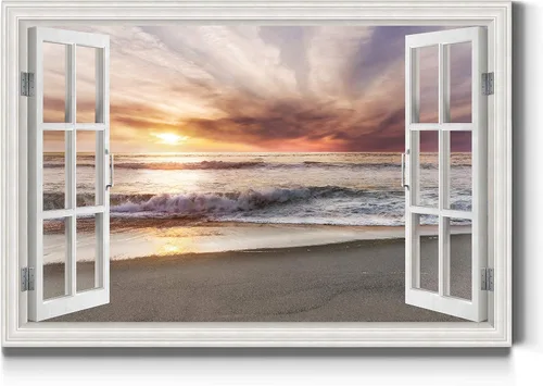Miniatura 29 de Renditions Gallery Lienzo decorativo para pared, vista de barco viejo atracado en la playa de arena blanca, obra de arte para colgar en la pared