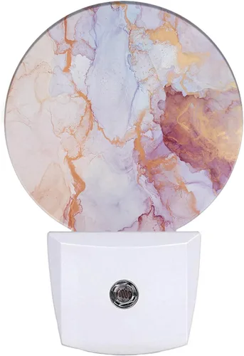 Luz de Noche con Patrón de Mármol EKOBLA, Lámpara de Pared Enchufable Rosa, Luz Redonda LED para Decoración del Hogar para Niñas, Niños, Abuela,