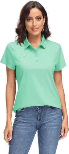 Miniatura 2 de MAGCOMSEN Polo para mujer UPF 50+, protección solar, 4 botones, casual, trabajo, secado rápido, manga corta, cuello de golf