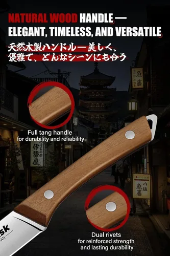 Miniatura 7 de Juego de cuchillos para carne Huusk de 6 con organizador de cajones - Juego de 4.5 pulgadas de cuchillos para carne japoneses serrados con bloque
