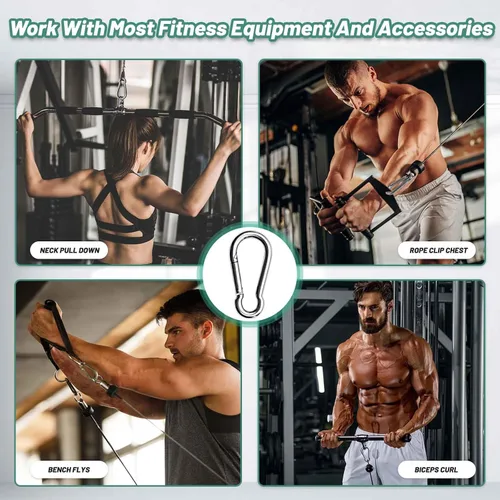 Miniatura 5 de Pixel Panda Accesorios de fitness, 3.1 pulgadas de carga de mosquetón de 800 libras, paquete de 4 y 2 accesorios de cable de mango D